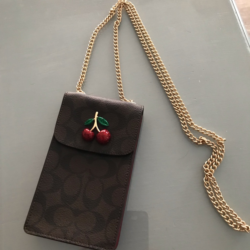 Coach cherry crossbody phone wristlet wallet